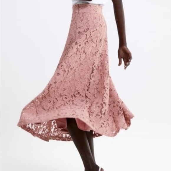 Zara A-line Pink Floral Lace Midi Skirt, XS - Picture 1 of 8